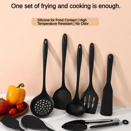 1/10PCS Food-Grade Silicone Kitchen Tools Set, Heat-Resistant Slotted Spoon for Non-Stick Cookware & Hot Pot, Multi-Use Strainer