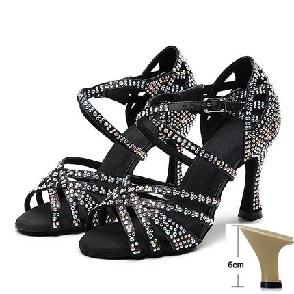 Latin Dance Shoes Women High Heels Hot Selling Diamond-encrusted Sandals Indoor Soft-soled Stage Game Party Social Ballroom Girl