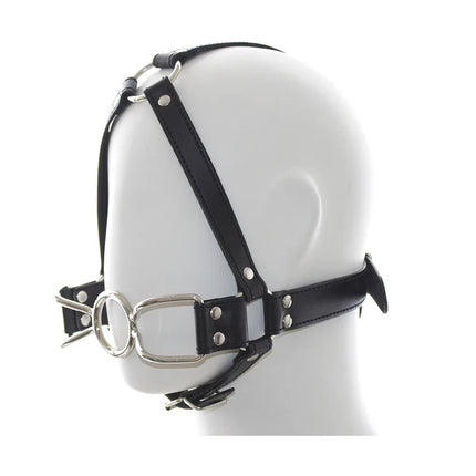 Leather BDSM Mask Stainless Steel Ring Gag Open Mouth Ball Gag Adult Games Bondage Restraints Head Harness Sex Toys For Couples