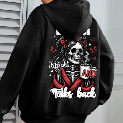 Expensive Talks Back Coffee Butterfly Skulls Print Women Hoody Autumn Hoodies Casual Loose Pullover Jogging Pocket Sportswear