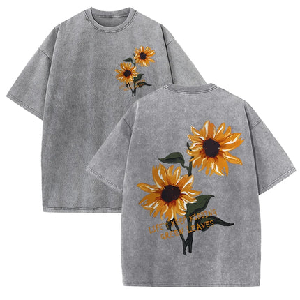 Lift Is Good Beautiful Sunflower Print Washed T-Shirts Women Soft Cotton T-Shirt Street Creative Short Sleeve Summer Casual Tops