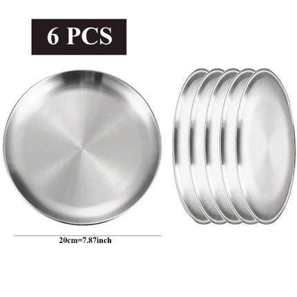 6Pcs Stainless Steel Plate Set BBQ Fried Chicken Barbecue Meat Plate Vegetable Fruit Storage Tray Party Cake Dessert Plate
