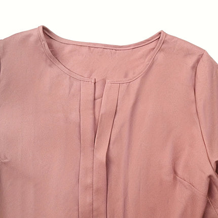 Plus Size Women's Mauve Satin Long Sleeve Blouse V-Neck Loose Fit Lantern Sleeve Casual Office Top 2025