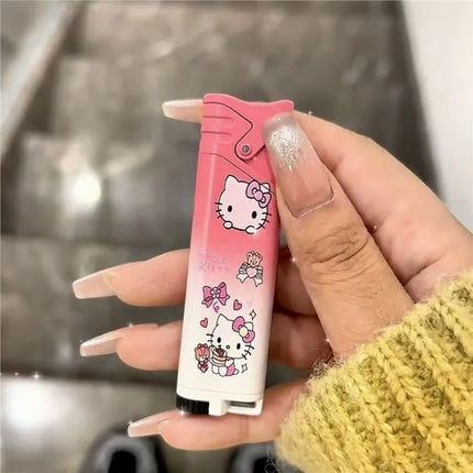 New Butane Gas Lighter Hello Kitty Inflatable Lighter Pink Flame Metal Lighter High Beauty Gift Small Gift