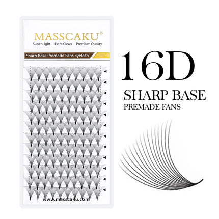 MASSCAKU Sharp Base Narrow Stem Premade Fans Eyelash Extension 0.07mm 6D-20D Thin Pointy Base Russian Fans Ready Volume Makeup
