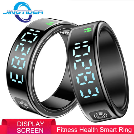 SR08 Display Screen Smart Ring Smart Touch Fitness Tracker Stainless Steel 5ATM IP68 Waterproof Intelligent Ring For Men Women
