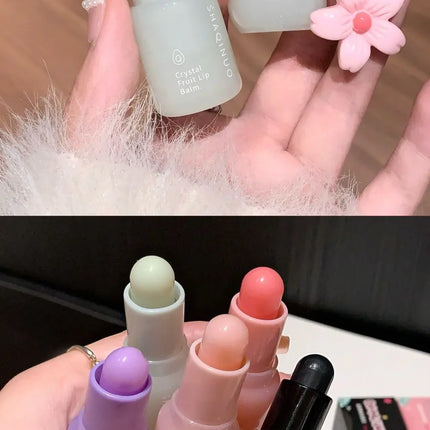 Crystal Strawberry Lip Balm Moisturizing Hydrating Lips Mask Stick Reduce Lip Lines Key Chain for Lip Care Change Color Lipstick