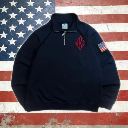 Y2K Zip-Up Polo Shirt Couple Style Flag Embroidery Top Retro Harajuku Classic Pullover Casual Loose Oversized Long Sleeve