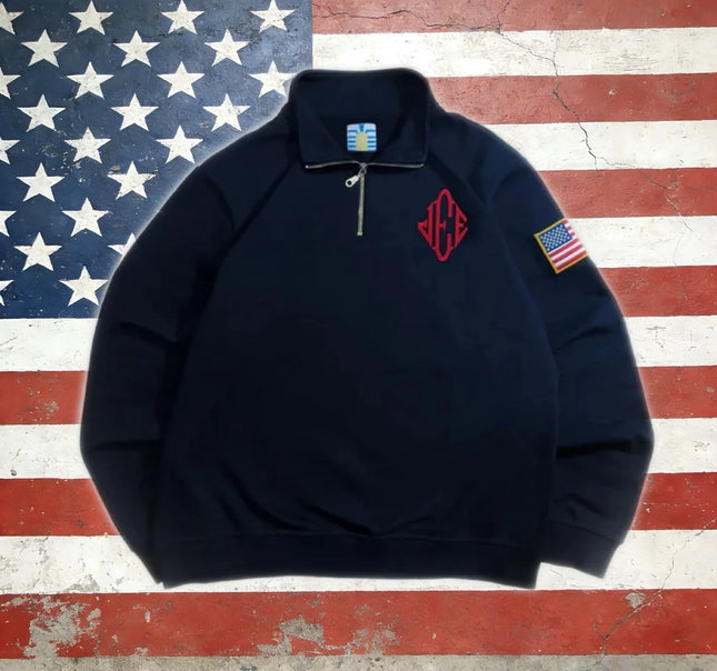 Y2K Zip-Up Polo Shirt Couple Style Flag Embroidery Top Retro Harajuku Classic Pullover Casual Loose Oversized Long Sleeve