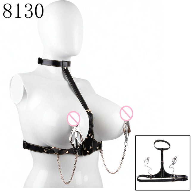 QKKQ Erotic Bra With Nipple Clamp Chest Binder Breast Bondage Belt Bust Bandage For Women Men Chest Teating Pleasure Sex Toys