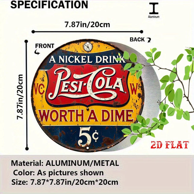 Vintage Pepsi Cola Metal Sign 7.8x7.8 Inch Round Rustic Wall Art for Home Garage Cafe Decor