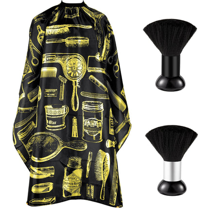 Barber Cape & Neck Brush Set, Waterproof Retro Print Hair Cutting Cape, Soft Neck Duster Brush for Salon Home Hairdressing