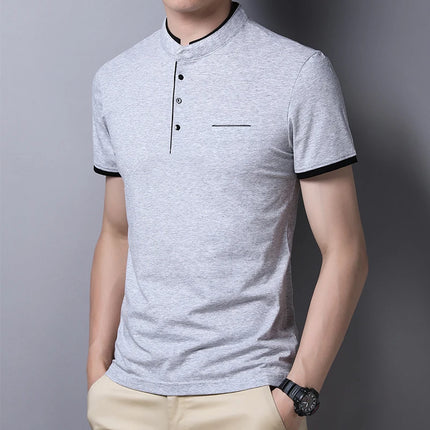 2025 New Men's Casual and Fashionable Solid Color Short-Sleeved Stand-Up Collar T-shirt Summer Versatile and Comfortable Top