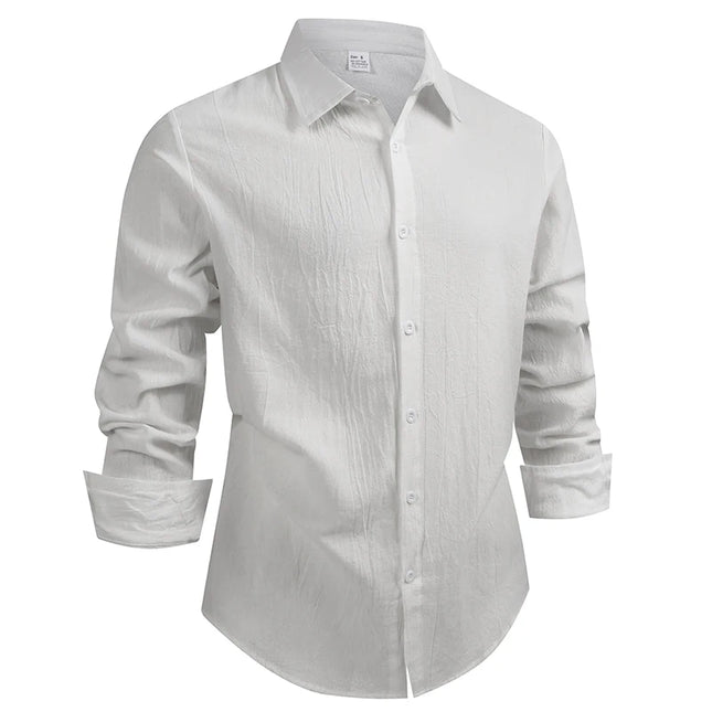100% Linen Cotton Shirt Men Casual Fashion Male Clothing High Quality Tops Black White Shirts Business Long Sleeve Shirt Men