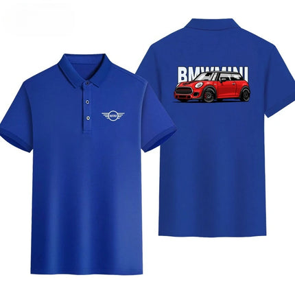 BMW MINI Polo Shirt German Steel Cannon Modified Car Print Crew Neck T-shirt Top Men's and Women's Same Casual Breathable Top