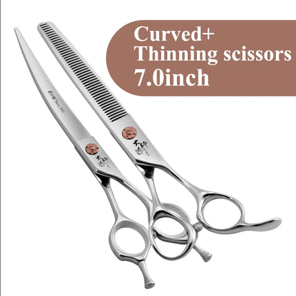 Fenice Japanese Steel 7 Inch Professional Pet Dogs Grooming Scissors Kit Straight&Curved &Thinner&Chunker&Fluffy Shear Scissors