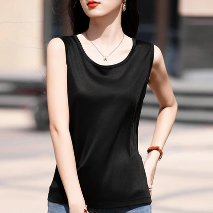 High-End Acetate Fiber Women's Knitted T-shirt with Suspender European Fashion Style Popular Women's Top