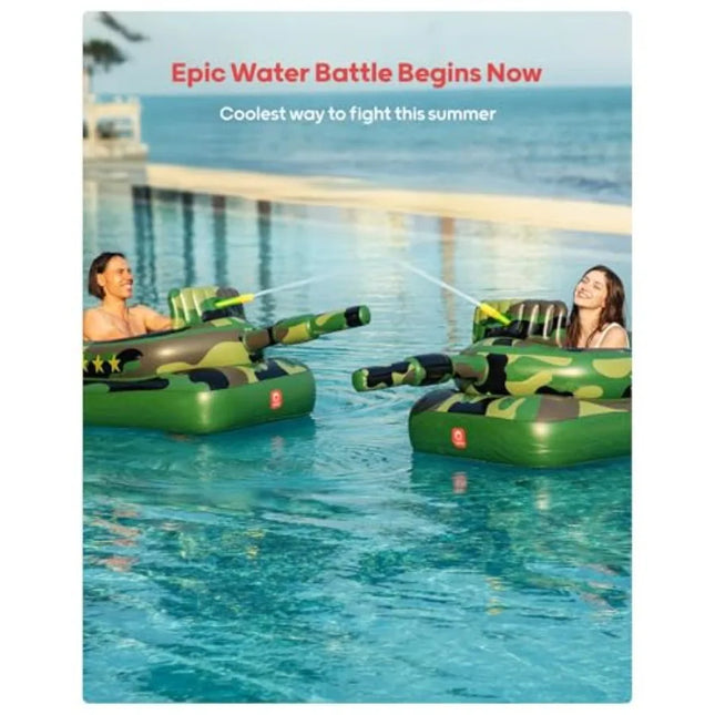 Inflatable Tank Pool Float for Adults and Ride-On Camouflage Floaty with Water Cannon Swim Raft Toy for Boys Girls Lake Beach B