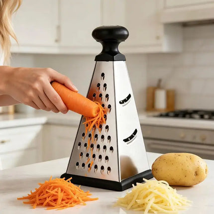Stainless Steel 4 Sided Pyramid Grater With Non Slip Handle Perfect For Home Kitchen Shred Cheese Vegetables Potato Carrot