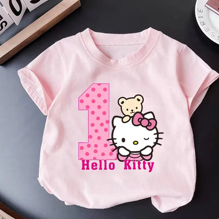 New Children's T-shirt Cute and Fun Digital Hello Kitty Print Pure Cotton Parent-child Outfit, A Must-have for Babies in Summer