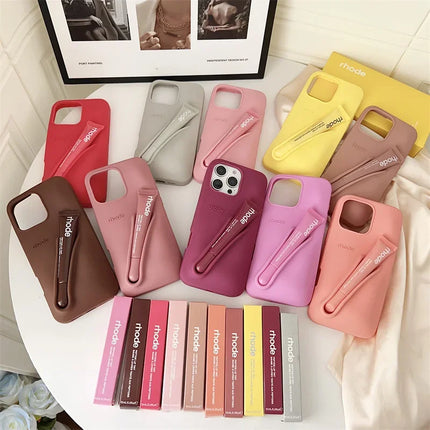 For iPhone 17 Pro Max Air 15 14 13 12 11 17 ProMax Plus Phone Case Gray Toast Ribbon Espresso Holder Silicone Lipstick Cover
