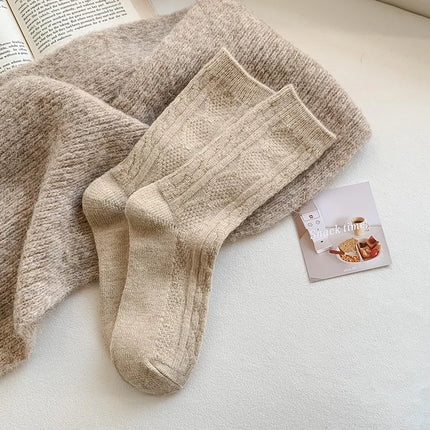 New Cashmere Wool Socks Women's Winter Thicken Warm Black White Pack Set Thermal Japanese Fashion Solid Color
