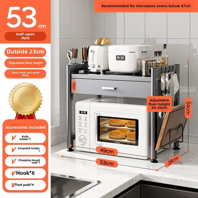 Kitchen Storage Rack Microwave Storage Rack Multi-functional Oven Rice Cooker Countertop with Drawer Shelf