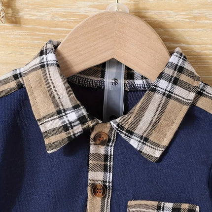 2-Piece Baby Boy Summer School Plaid Collared Short Sleeve Top + Casual Shorts New Fashion Casual Comfort Sports Suit