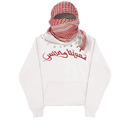 Autumn Winter Arab Style Aesthetic Plaid Contrast Scarf Decorative Hoodie Long Sleeved Letter Printing Loose Street Fashion Coat