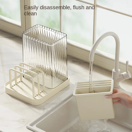 1 Set of Multifunctional Integrated Kitchen Adjustable Plastic Knife Holder, Cutting Board Storage Rack, Pot Lid Holder, Chopsti