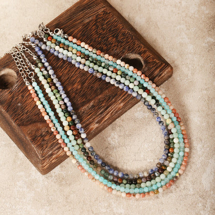 1PC 4mm natural amazonite stone beaded necklace for women ingx tiny pink wintersweet india onyx necklace women beaded jewelry