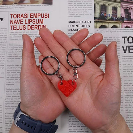 New Brick Keychain for Couples Friendship 2pcs Matching Heart Colorful Keyring Set for Girlfriend Boyfriend Valentine's Day Gift
