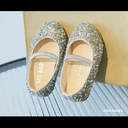 Children's 2025 new single shoe girls' fashion show sequined crystal shoes baby Baotou fashionable soft soled princess shoes