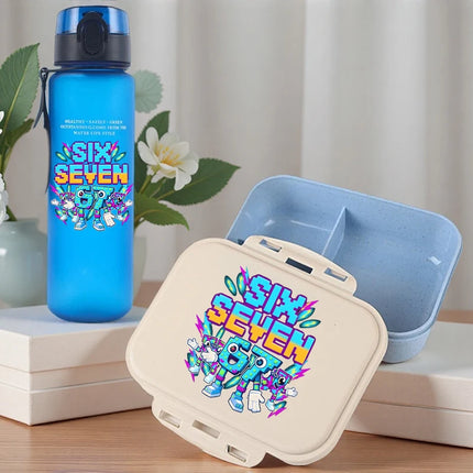 2pcs Steal A Brainrot Bento Lunch Box Water Bottle 67 Six Seven Cartoon Printed Lunch Box Boys School Supplies Children Gifts