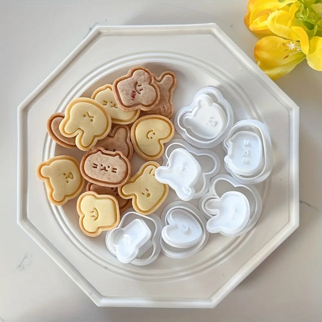 6Pcs Cute Cartoon Animal Cookie Mold Set, Mini Bear, Rabbit, Cat, Toast & Heart Cutter for Baking, Fondant & Steamed Buns