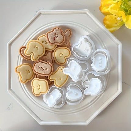 6Pcs Cute Cartoon Animal Cookie Mold Set, Mini Bear, Rabbit, Cat, Toast & Heart Cutter for Baking, Fondant & Steamed Buns