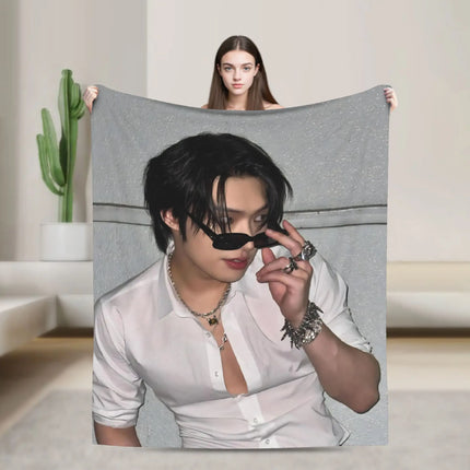 Mingi Kpop Ateez Band Flannel Blanket Autumn  Warm Bedding Throws for Children Outdoor Funny Bedspread Sofa Bed Cover