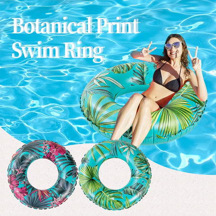 Botanical Leaf Pattern Swim Ring - Durable Vinyl Inflatable Float for Swimming, Lounging & Summer Water Activities