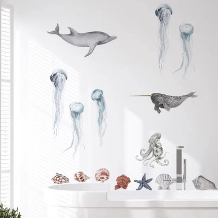 Kids Rooms Decoration Underwater World Theme Whale Dolphin Shell Sea Animals DIY Composable Decal Self Adhesive Wall Stickers