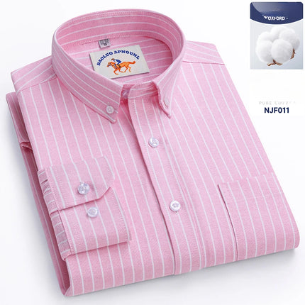 Plus Size 5XL 100% Cotton Oxford Long Sleeve Shirts for Men Slim Fit Formal Plain Shirt Striped Tops Office White Business Cloth