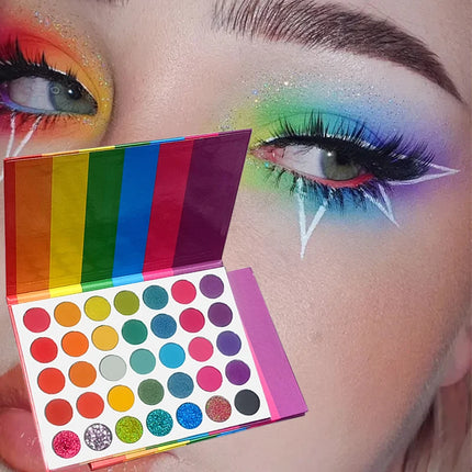 35-Color Rainbow Eyeshadow Palette, Matte, Shimmer Finishes, High, Blendable Long-Lasting Eye Makeup, Vibrant Shades for Parties