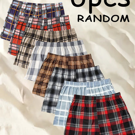 6pcs of Random Color Checkered Elderly Pants Loose and Comfortable Oversized Youth Sleepwear Discounted Breathable Men Underwear