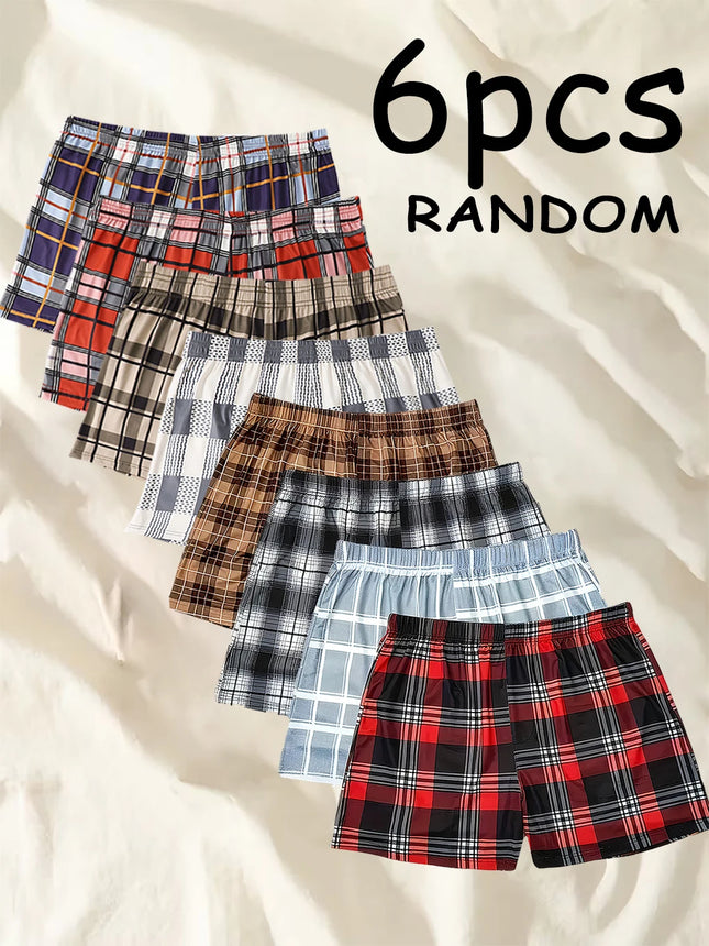 6pcs of Random Color Checkered Elderly Pants Loose and Comfortable Oversized Youth Sleepwear Discounted Breathable Men Underwear