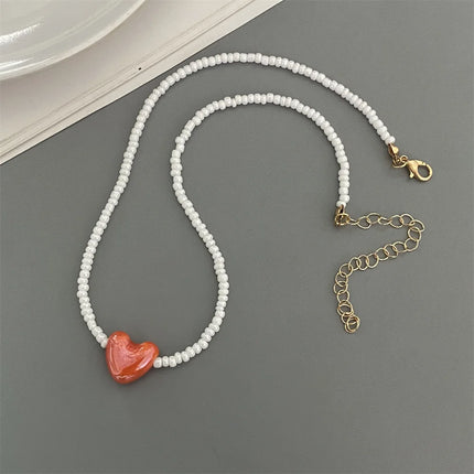 Korean Fashion Ceramics Love Heart Choker Necklace for Women Girl Colorful New Fashion Neck Jewelry Wholesale