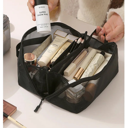Fashion Transparent Mesh Travel Cosmetic Bag Storage Multi Layer Portable Womens Toiletry Bag Large Capacity Bag Makeup