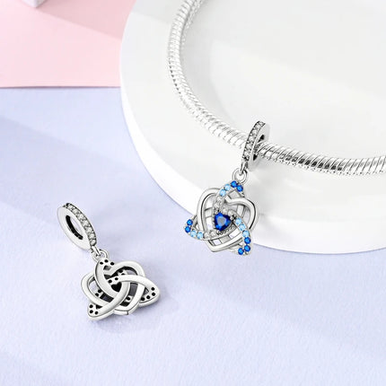 Original 925 Sterling Silver Charm Beads Love Heart Family Charms Pendant Fit Bracelet Charm Women DIY Jewelry Gift