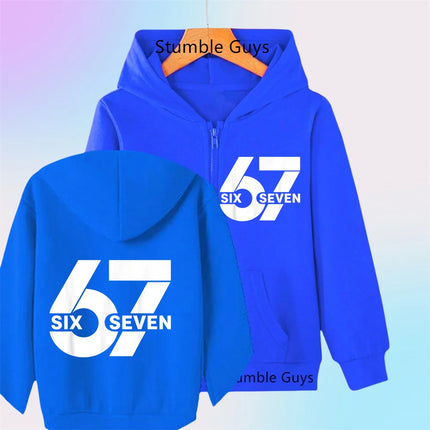 Children's Funny 67 Brainrot Zip Up Sweatshirts Six Seven Hoodies Clothes Kid Girl Boy Zipper Hoody Baby Casual Fashion Tops