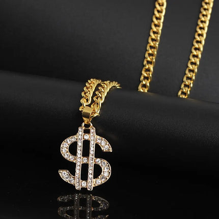 Hiphop Jewelry Money Hip Hop Rap Gold Color US Dollar Pendant Necklace Chain Accessories For Women/Men Bling Jewelry