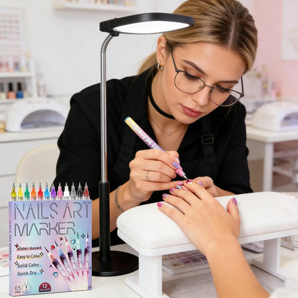 12 Colors Nail Art Pens Set 3D Nail Polish Pen Graffiti Dotting Pen Acrylic Paint Pens Point Liner Pen Drawing Painting Nail Art