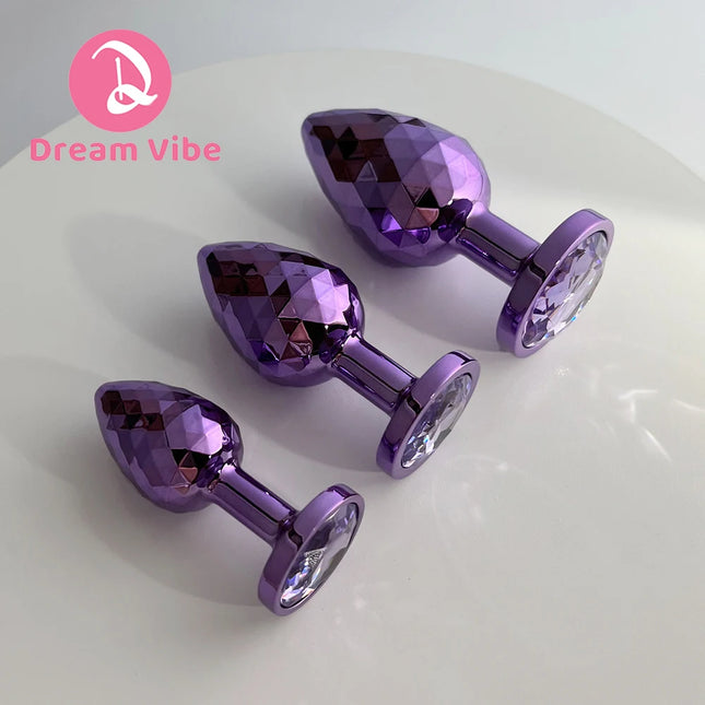 Rhombus Surface Jeweled Metal Anal Plug Shiny Purple Butt Trainer Set Backdoor Penetration Men Sex Toy Prostate Massager